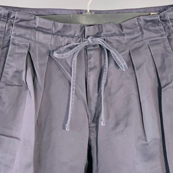 MONITALY Size L Navy Cotton Sateen Pleated Drawstring Casual Pants - Picture 2 of 6